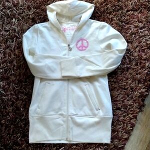 White Zip Hoodie Peace sign Size Large (Junior)